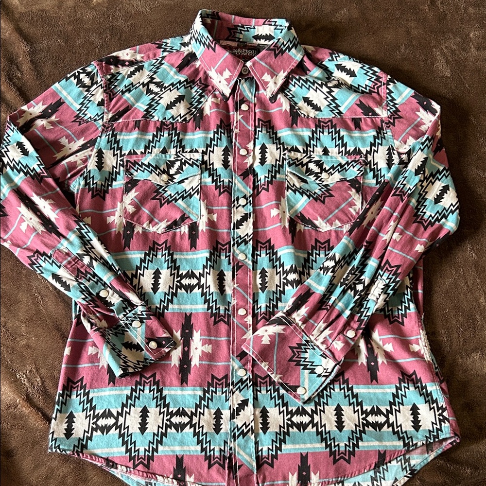 Rock & Roll Cowboy Men's Aztec Pearl Snap Shirt. Mens size medium